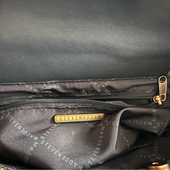 Steve Madden Bwebber-D Satchel Women' Blue Denim Black/White Logo Crossbody Bag - Picture 10 of 16